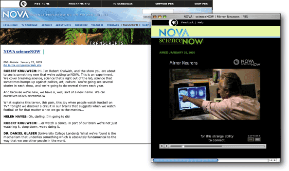 Figure 12.2: NOVA scienceNOW screenshot: transcript and captioned video