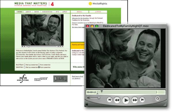 Figure 12.5: Fourth Annual Media that Matters Film Festival screenshot: inset with video player