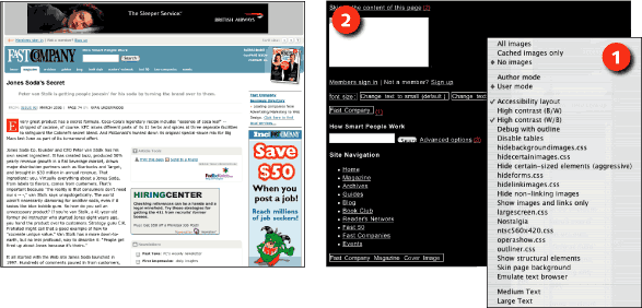 Figure 1.12: Fast Company screenshot: standard and with high-contrast settings