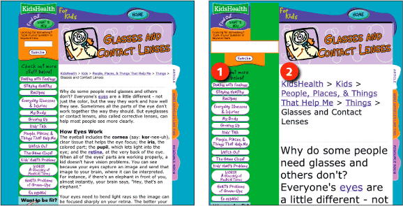 Figure 1.9: KidsHealth screenshot: standard and with enlarged text