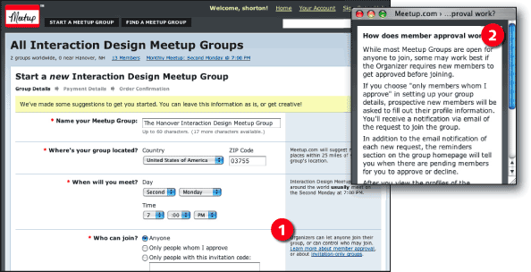 Figure 13.3: Meetup screenshot: inset with auxiliary help window