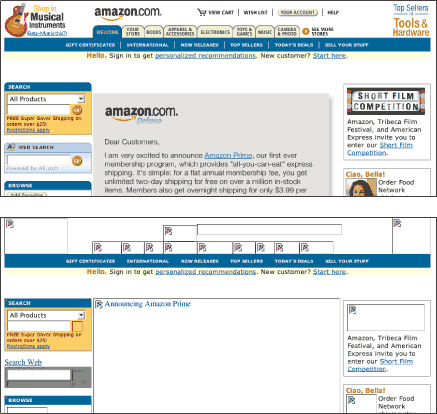 Figure 2: Amazon screenshot: standard and without images