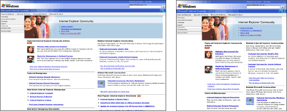 Figure 6.8: Microsoft Windows—Internet Explorer screenshot: standard and narrow window width