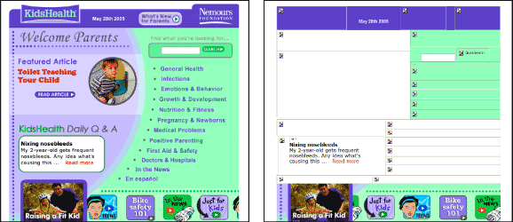 Figure 10.1: KidsHealth screenshot: standard and without images