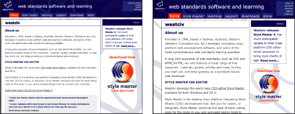 Figure 10.4: Westciv screenshot: standard and with enlarged text