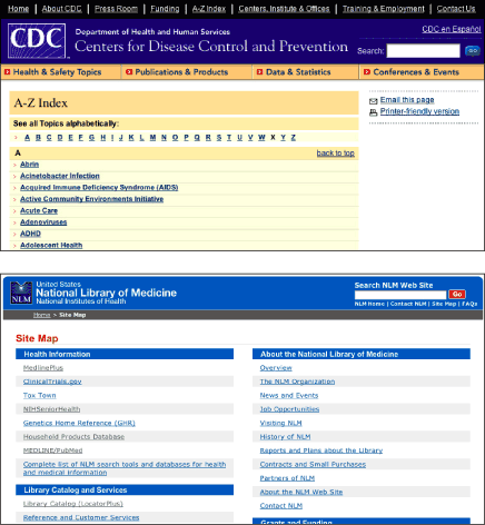 Figure 15.9: Centers for Disease Control and Prevention and National Library of Medicine screenshots