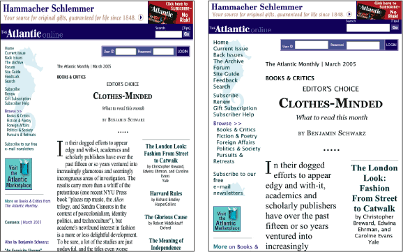 Figure 3.4: Atlantic Online screenshot: standard and with enlarged text