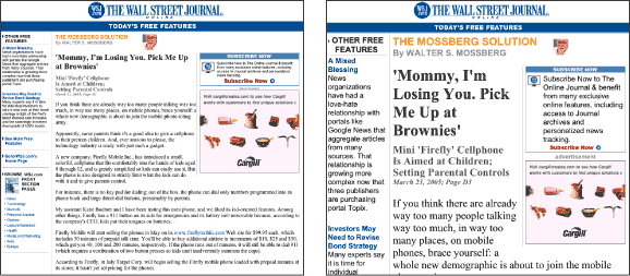 Figure 3.5: Wall Street Journal screenshot: standard and with enlarged text